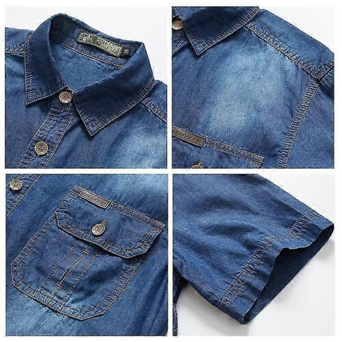 (XL, blue) Men's Short Sleeve Denim Work Shirt 1