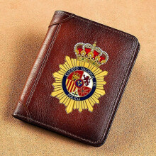 (BK3137) High Quality Genuine Leather Men Wallets Guardia Civil Symbol Printing Short
