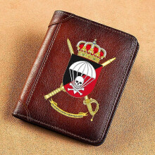 (BK3323) High Quality Genuine Leather Men Wallets Guardia Civil Symbol Printing Short