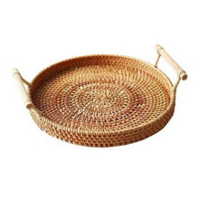 Rattan Tray Bread Fruit Snacks Glove Hand Woven Picnic Basket Storage Basket
