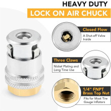2 Peças de Bico de Ar com Trava, Rosca FNPT de 1/4", Fluxo Fechado, Acessórios para Compressor de Alta Resistência com Trava Reta