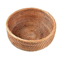 Hand-woven Round Rattan Wicker Basket Fruit Tea Snack Bread Picnic Cosmetic Storage Box Kitchen Org