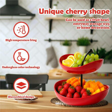 Double Layered Ceramic Fruit Bowl, Red Dessert Rack, Coffee Table, and Contrasting Snack Plate for Parties