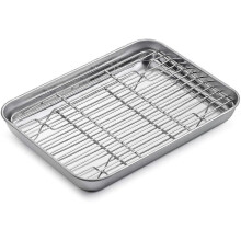 Baking Tray with Grid, 23 X 17 X 2.5 Cm Rectangular Stainless Steel Roasting Pan, Home And Restaurant Baking Tray, Dishwasher Safe And Durable