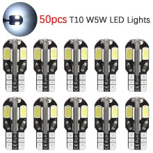 (Blue, 50pcs lights) 50-Pack T10 W5W Car LED Bulbs Canbus 5630 57830 8SMD 194 168 For Car Interior Map Dome Lights Parking Light Auto Signal Lamp 12V