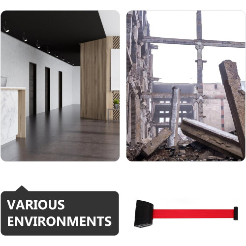 Wall-Mounted Retractable Barrier Belt Black Plastic Housing 2m, Safety Caution Retractable Strap