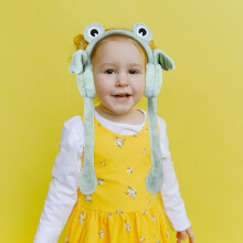 Cartoon Frog Plush Ear Muffs with Moving Ears Green and for Winter Outdoor Use