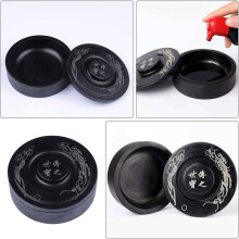 4-inch Ribbed Inkstone with Lid, Traditional Ink Grinding Stone for Students