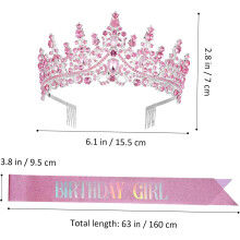 Birthday Sash and Rhinestone Tiara Set for Women and Girls, Adjustable Fabric Sash