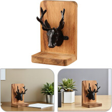 Nordic Style Bookend Deer Antler Decor Wooden Bookends for Shelves Sturdy Book Organizer