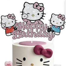Pink Birthday Cake Toppers with Charming Glitter Design, Cute Cartoon Party Decorations, Reusable Set