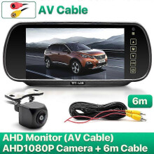 (add 6m 1080P Camera) GreenYi 7 inch AHD Car Mirror Monitor 170 1080P Rear View AHD Camera High Definition Vehicle IPS Full Mirror Display