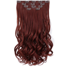 Clip In Hair Extensions 18' Wavy Synthetic Auburn for Instant Volume and Natural Wave Blend