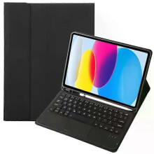 iPad 10th Gen Case-Lambskin Texture Bluetooth Keyboard,Pen Slot,Black Black