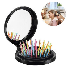 Folding Travel Mirror Hair Brush - Round Pocket Brush