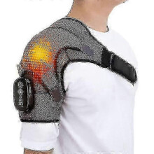 (Grey Black) Electric Shoulder Massager Heating Pad Vibration Massage Support Belt Arthritis Pain Relief Shoulder Thermal Physiotherapy Brace