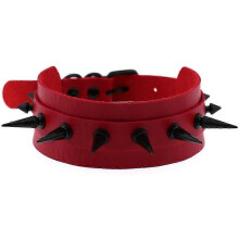 (Red) Spikes Choker Gothic Punk Woman Necklace Rivet PU Leather Choker for Halloween Night Club