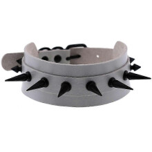 (Gray) Spikes Choker Gothic Punk Woman Necklace Rivet PU Leather Choker for Halloween Night Club