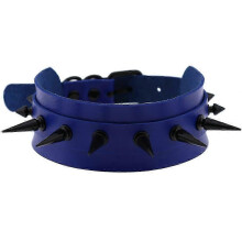 (Sapphire) Spikes Choker Gothic Punk Woman Necklace Rivet PU Leather Choker for Halloween Night Club