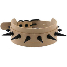 (Skin Color) Spikes Choker Gothic Punk Woman Necklace Rivet PU Leather Choker for Halloween Night Club