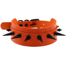 (Orange) Spikes Choker Gothic Punk Woman Necklace Rivet PU Leather Choker for Halloween Night Club