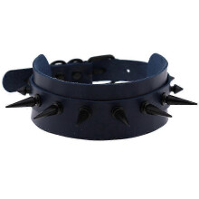 (Dark Blue) Spikes Choker Gothic Punk Woman Necklace Rivet PU Leather Choker for Halloween Night Club