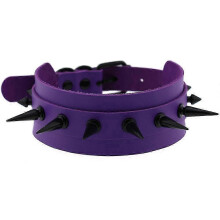 (Purple) Spikes Choker Gothic Punk Woman Necklace Rivet PU Leather Choker for Halloween Night Club