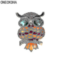 OneckOha Green Crystal Owl Brooches Enameled Colorful Animal Pin Lucky Jewelry Birthday Gift
