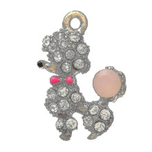 8SEASONS 5 Pcs Charm Pendants Poodle Dog Gold color Clear Rhinestone Enamel 21mm( 7/8") x 15mm( 5/8")