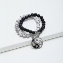2pcs/Set Yin Yang Gossip Tai Chi Couple Bracelet Simple Black And White Bracelet Men's Beaded Bracelet Fashion Jewelry