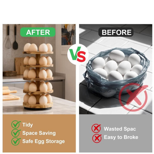 Wooden Egg Rack Countertop, 5-Layer Rotating Pine Egg Rack, Stackable Egg Rack, Disassembled and Shipped Egg Rack 2