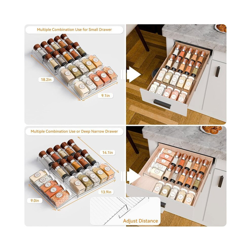 4 Pack Adjustable Narrow Spice Rack for Drawer - Expandable From 9" to