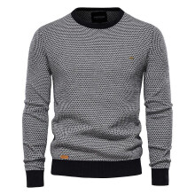 (M, Black) Men's Sweater Men Round Neck Color Blocking Cotton Knitwear Fashion Ca
