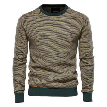 (XXL, Green) Men's Sweater Men Round Neck Color Blocking Cotton Knitwear Fashion Ca