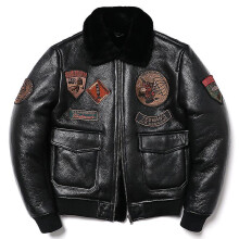 (M 57 62kg, Black) New Air Force Shearling Wool Fur Sheepskin Leather Jacket Men Genuine