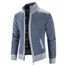 (XXXL, Blue) New Men's Sweater Coat Fashion Patchwork Cardigan Men Knitted Sweater