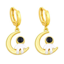 (SHED155-2) Copper The Moon & Astronaut Pendant Earrings For Women Travel Into Spa