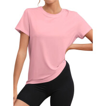 Atmungsaktive, Locker Sitzende Damen-Trainingsshirts, Kurzarm-Lauf- und Fitnessstudio-Sportshirts Rosa M