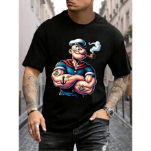 (S) Men'S Heavyweight Cotton T-Shirt - Loose Fit Crew Neck Tee with Sailor Graphic, Soft Breathable Fabric for Everyday & Fo