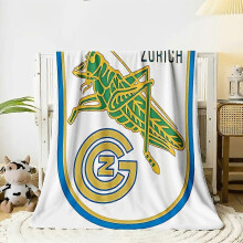 (50x40in 125x100cm) 1pc Grasshopper Zurich Crest Flannel Blanket - Green & Golden Vintage Sports Team Design, Soft All-Season Throw for Camp-LMNBV302