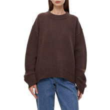 Suéter Feminino com Gola Redonda e Manga Comprida, Ajuste Solto, Malha Macia e Bainha Canelada, Roupa de Outono e Inverno Cor Café Tamanho Único