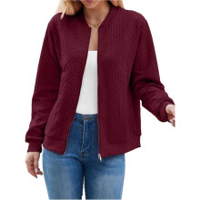 Casaco Cardigan Feminino com Zíper, Suéter, Moletom, Jaqueta de Manga Comprida, Gola Redonda, Casaco Casual Vinho Tinto M