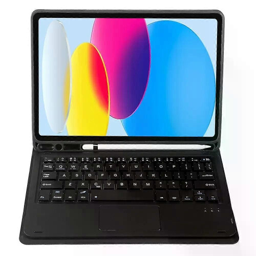 iPad 10th Gen Case-Lambskin Texture Bluetooth Keyboard,Pen Slot,Black Black 1
