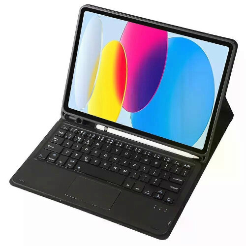 iPad 10th Gen Case-Lambskin Texture Bluetooth Keyboard,Pen Slot,Black Black 2