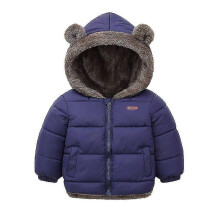 (3-4Y, Navy Blue) Children's Lambswool Jacket Boys Girls Hooded Cotton Coat
