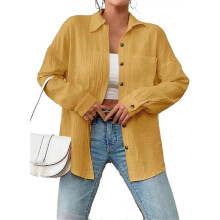 (M, Yellow) Women's Shirt, Casual Collared Long-sleeved Top, Elegant Women's Shirt Yellow Xl