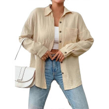 (S, Khaki) Women's Shirt, Casual Collared Long-sleeved Top, Elegant Women's Shirt Yellow Xl