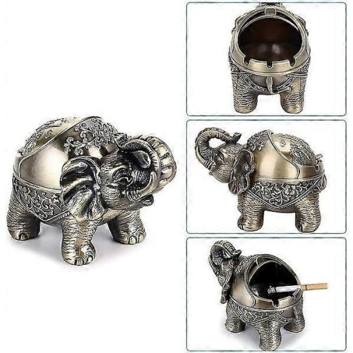 (bronze) Windproof Vintage Ashtray With Lid Elephant Shape Table Ashtray Ashtray Indoor O 2