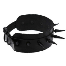 (Rose Red) Spikes Choker Gothic Punk Woman Necklace Rivet PU Leather Choker for Halloween Night Club