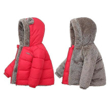 (4-5Y, Black) Children's Lambswool Jacket Boys Girls Hooded Cotton Coat